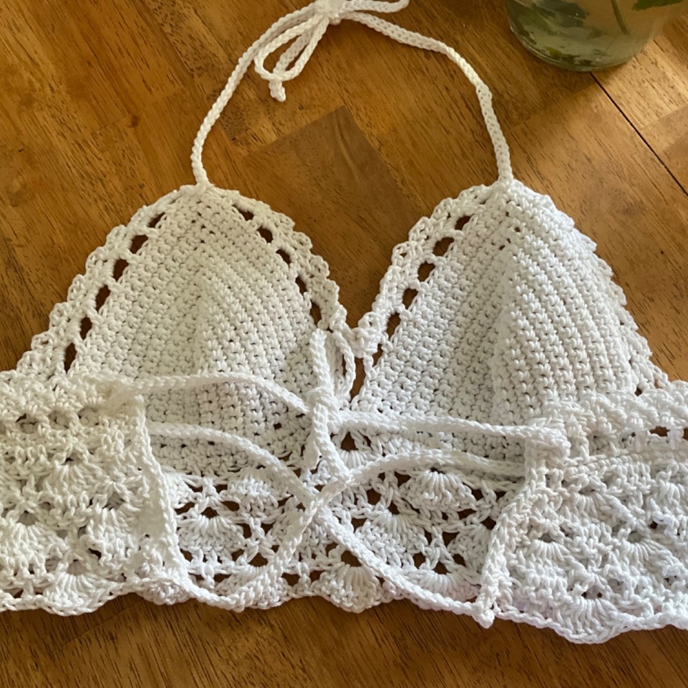 Handmade Halter Small Crochet Hippie Bralette Tank Top Off the shoulder - Picture 8 of 9